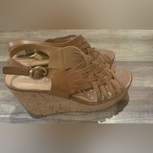 FRANCO SARTO BROWN STRAPPY WEDGE SANDALS